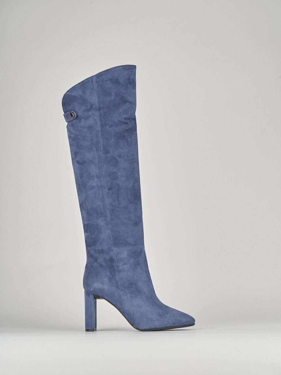 High heel boots heel 9 cm blu suede