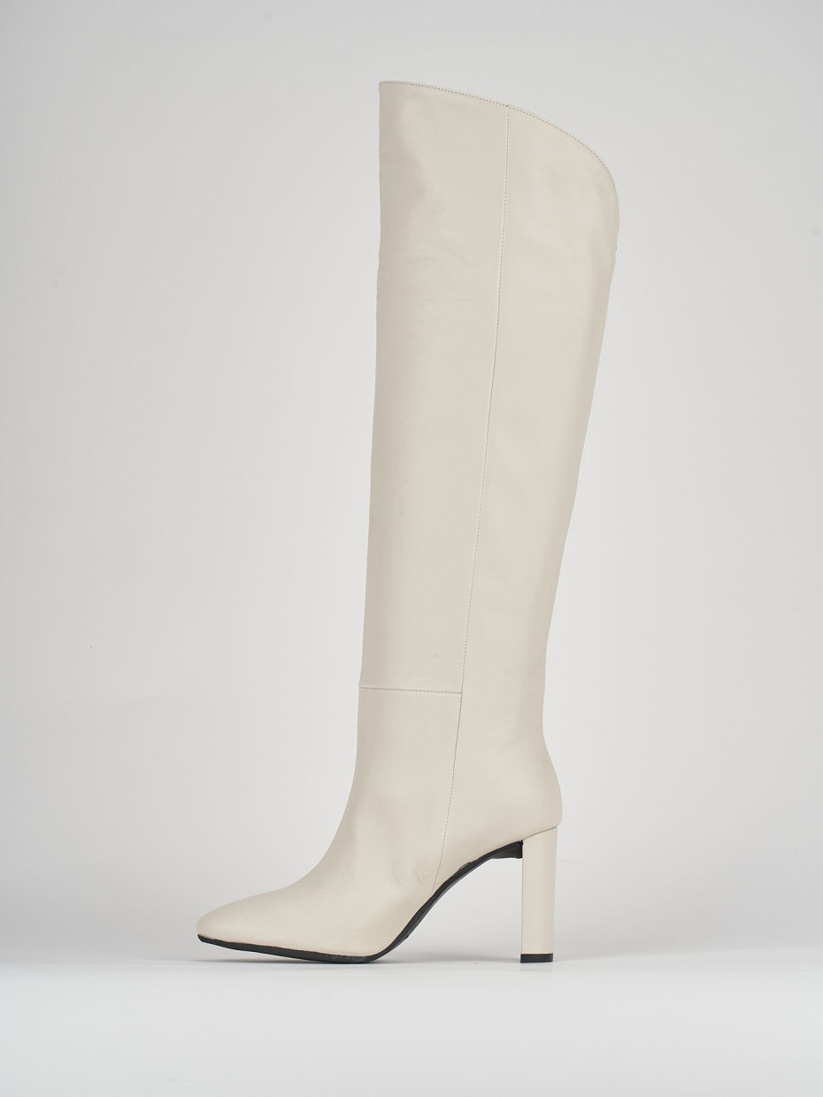 High heel boots heel 9 cm white leather