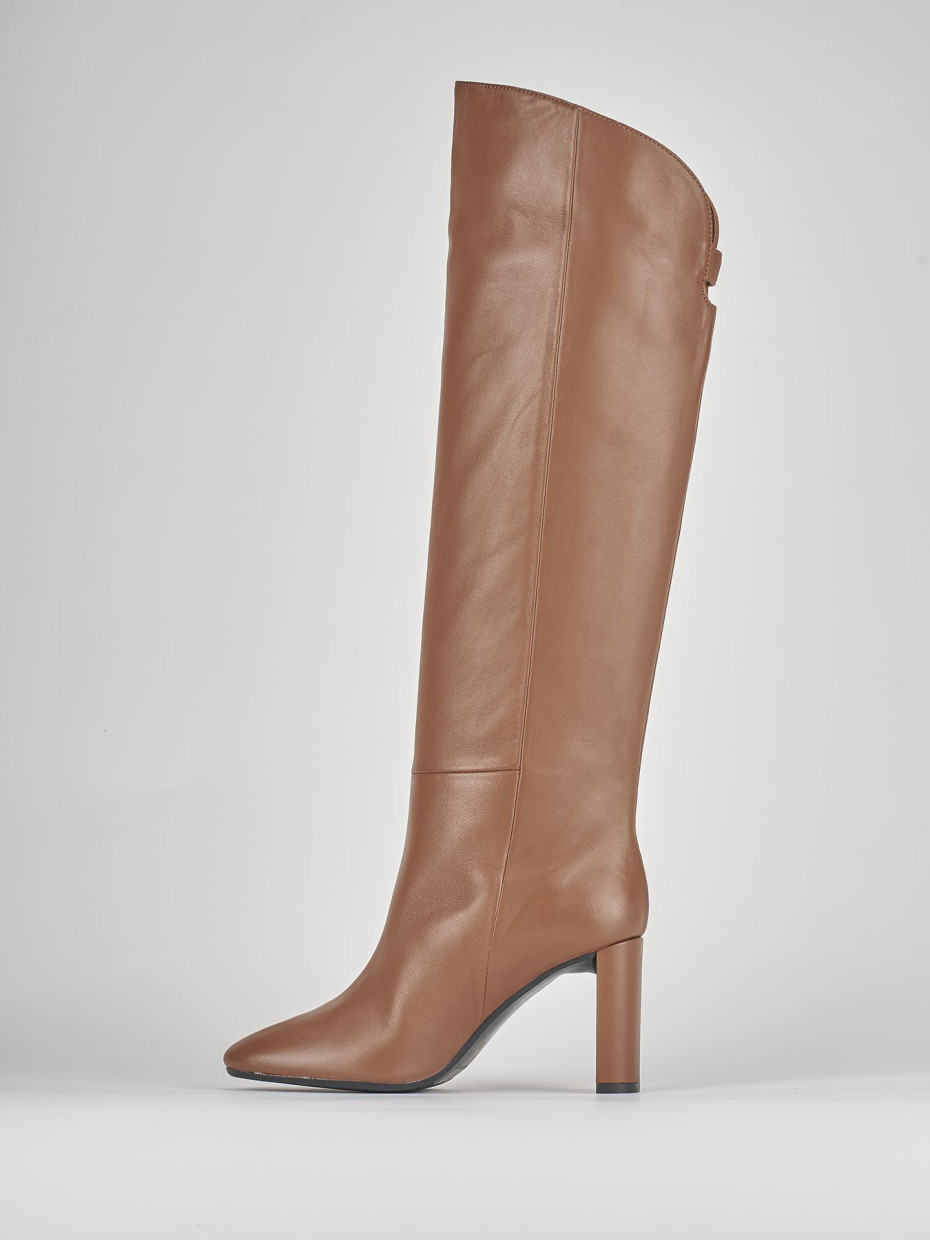 High heel boots heel 9 cm brown leather