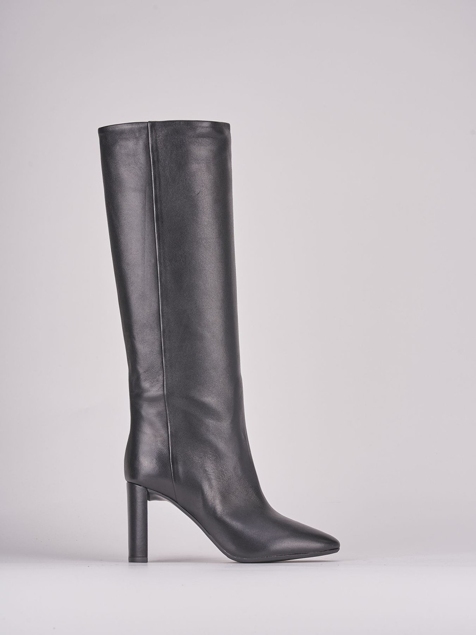 High heel boots heel 8 cm black leather