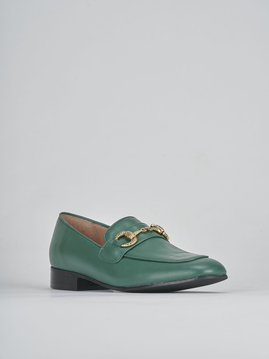 Loafers heel 1 cm green leather
