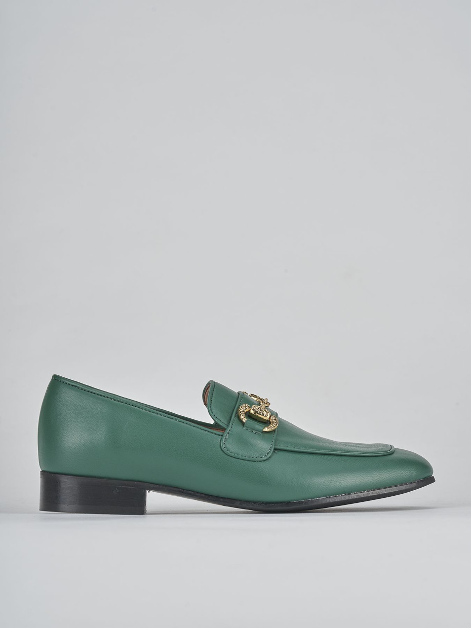 Loafers heel 1 cm green leather