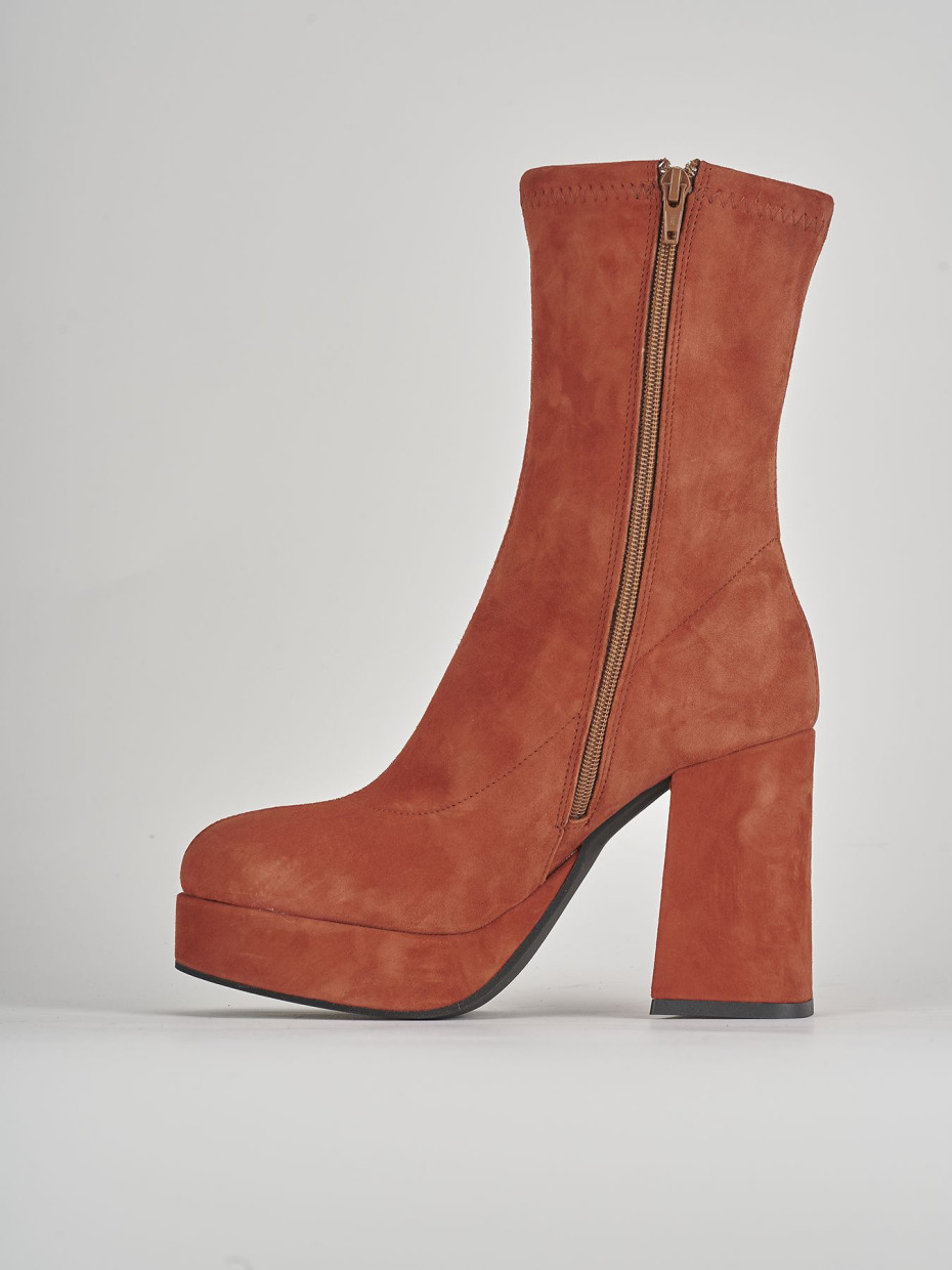 High heel ankle boots heel 8 cm orange suede