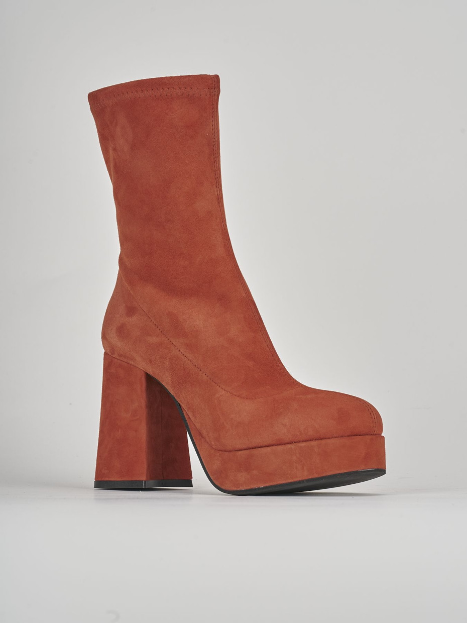 High heel ankle boots heel 8 cm orange suede