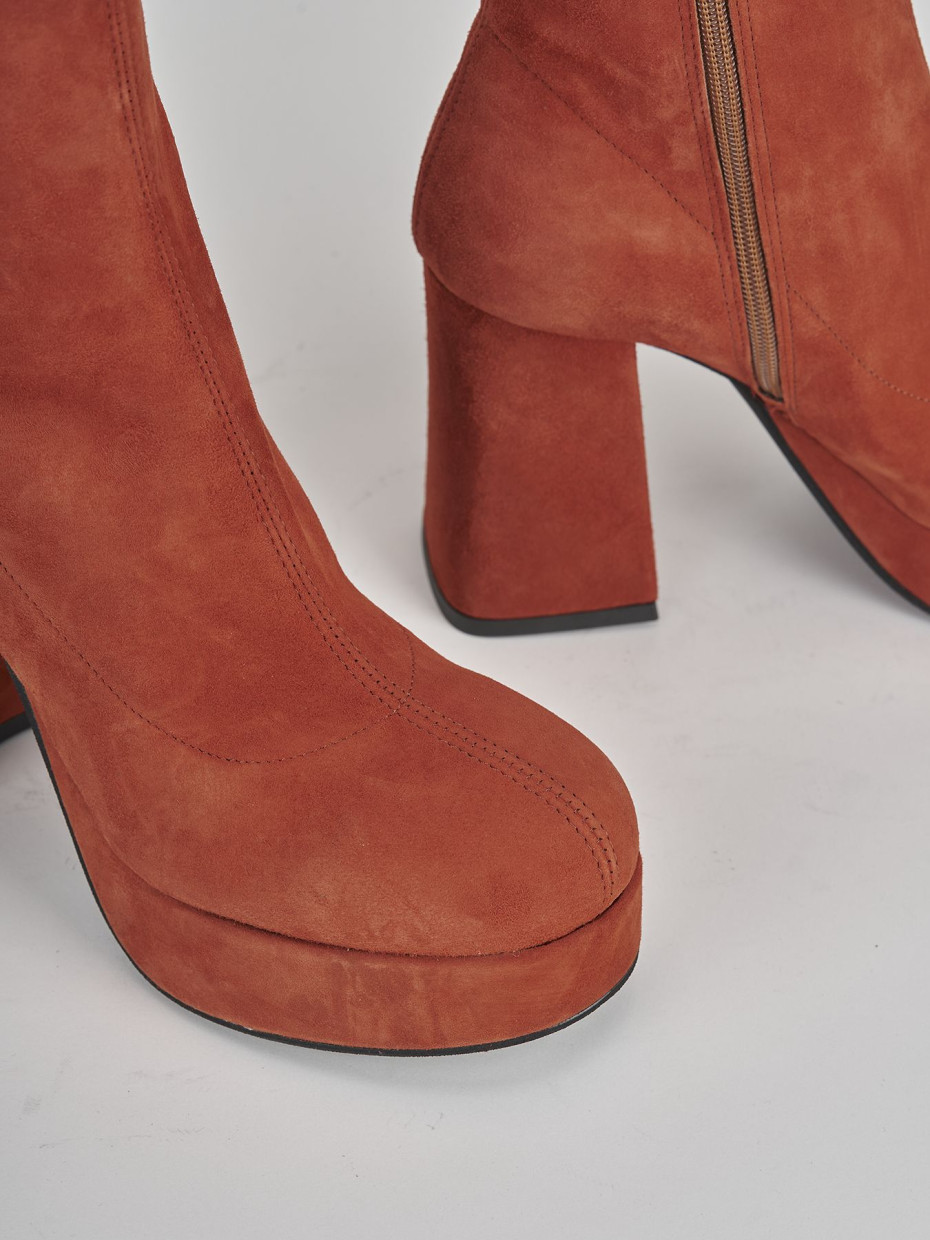 High heel ankle boots heel 8 cm orange suede