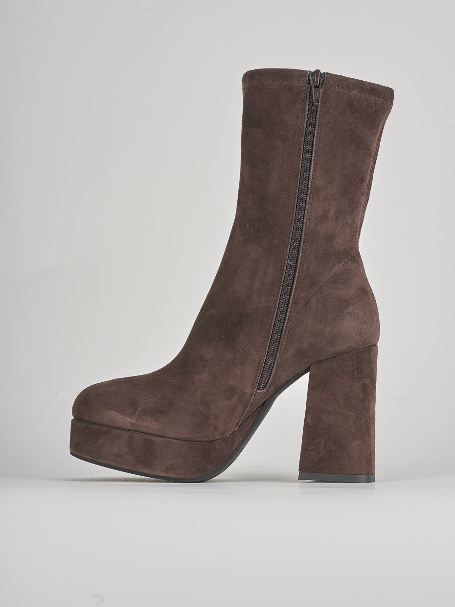 High heel ankle boots heel 8 cm dark brown suede