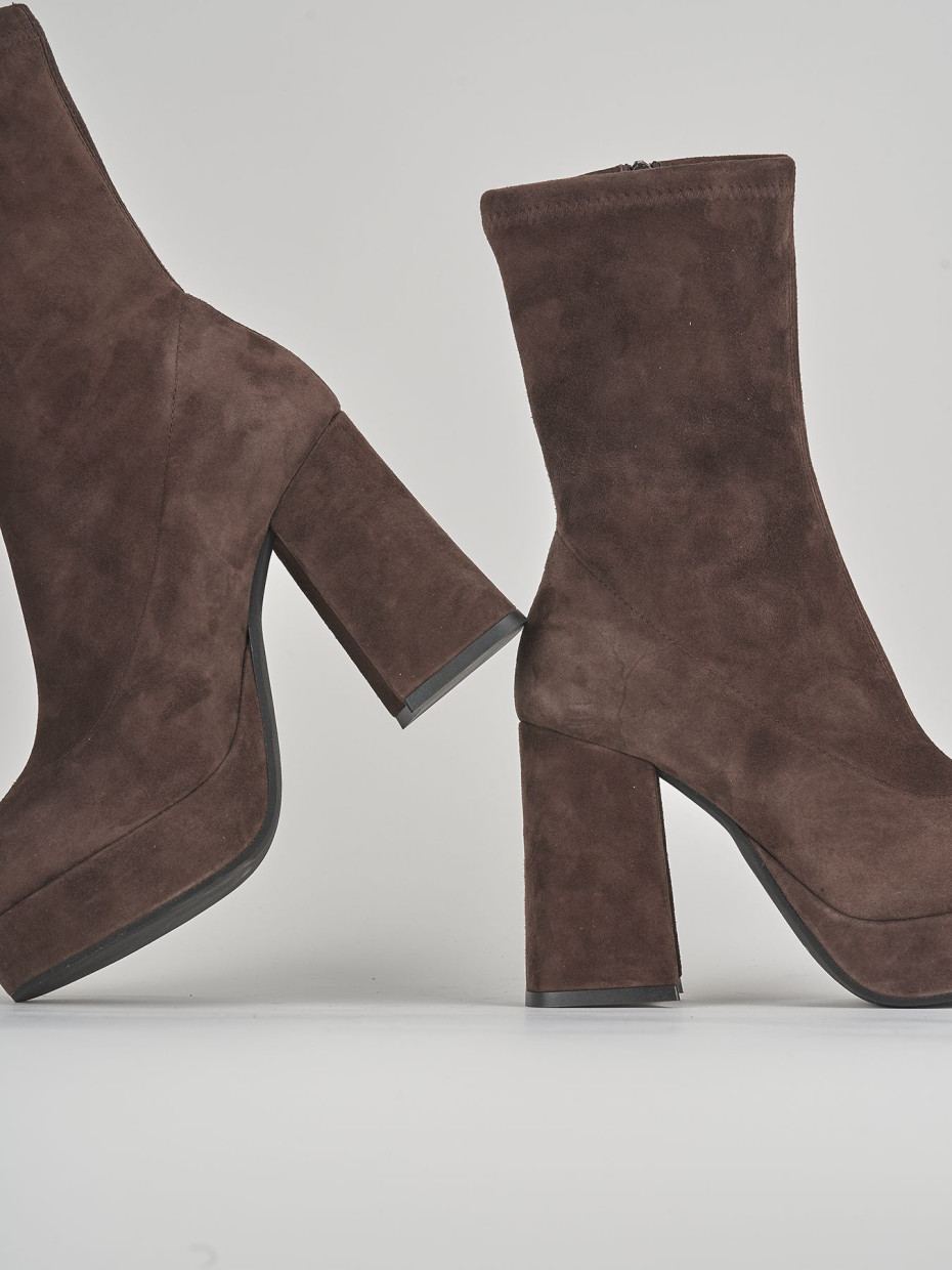 High heel ankle boots heel 8 cm dark brown suede