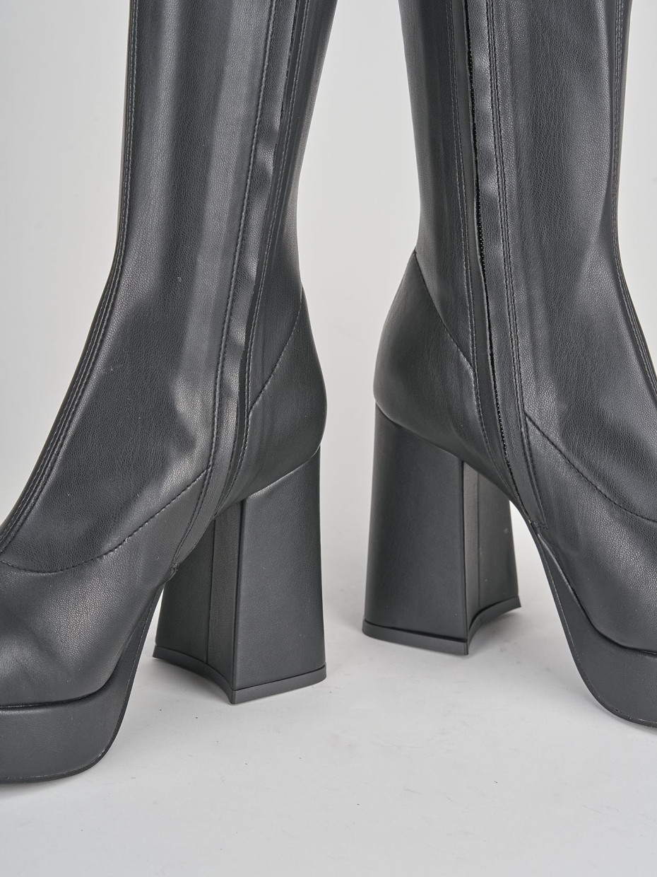 High heel boots heel 8 cm black leather