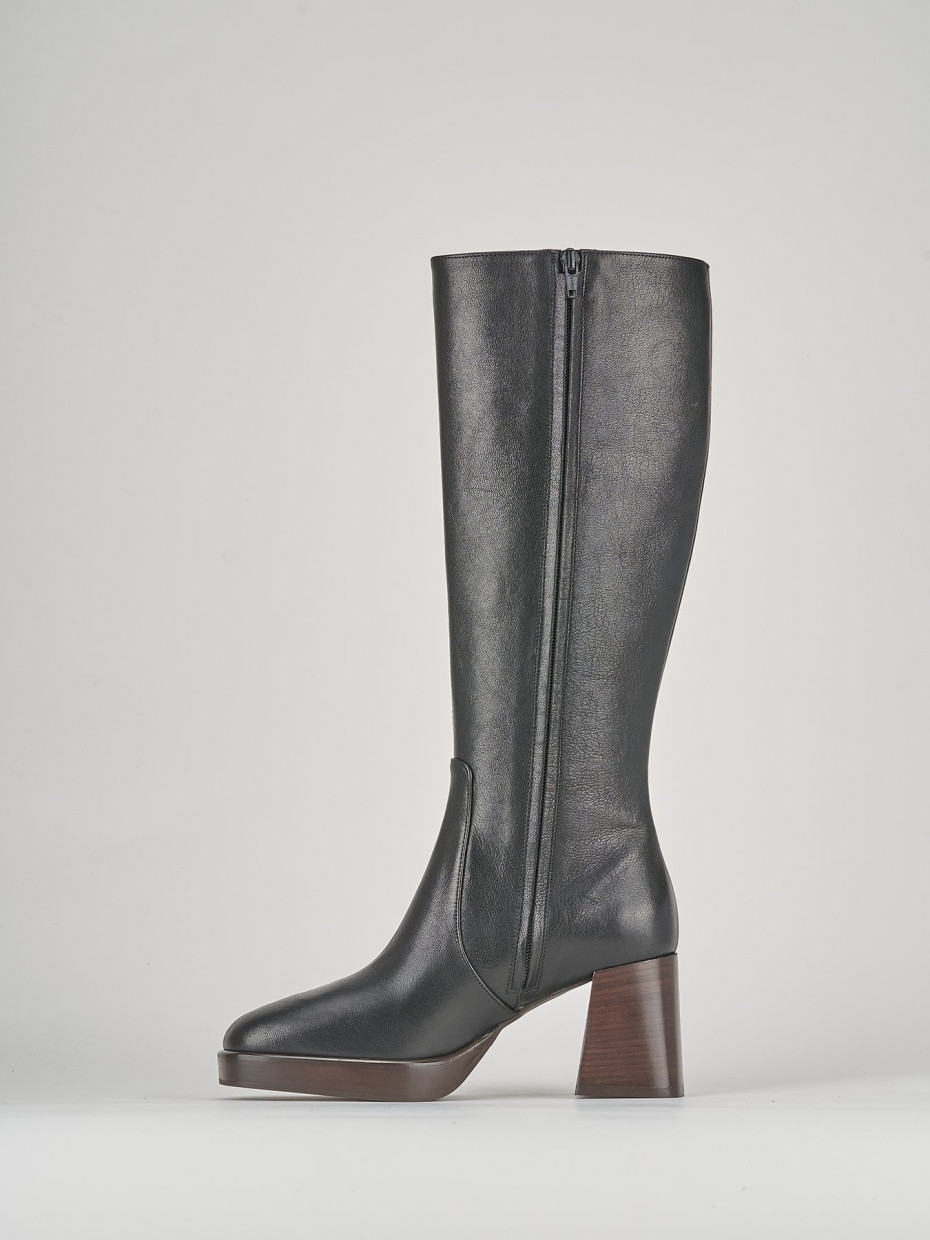 High heel boots heel 7 cm black leather