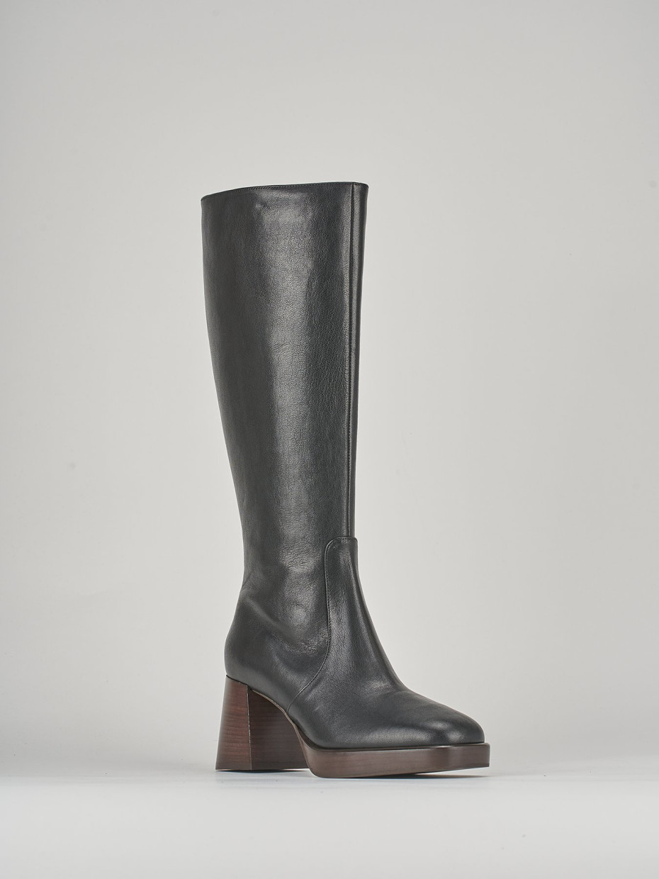 High heel boots heel 7 cm black leather