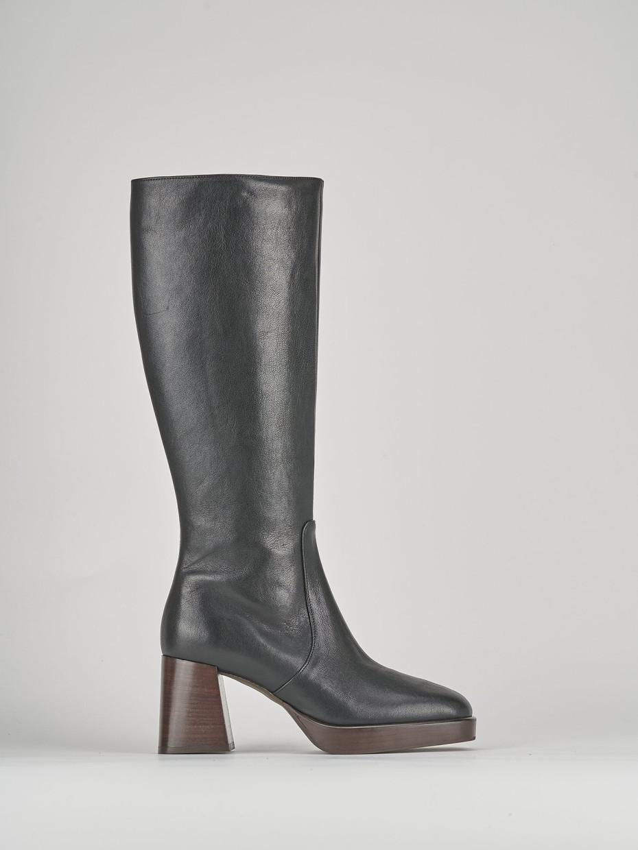 High heel boots heel 7 cm black leather
