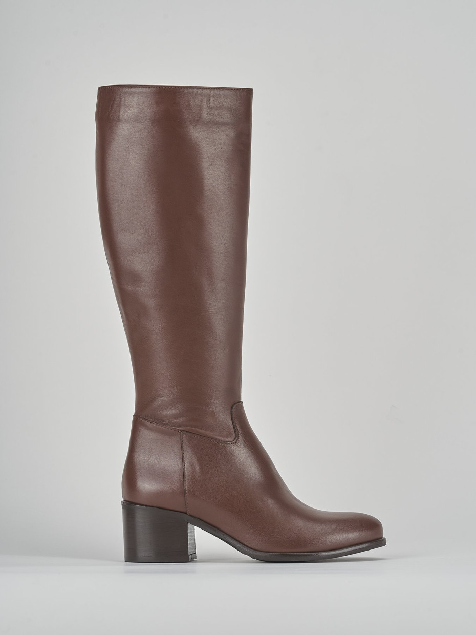 Stivali tacco 5cm pelle marrone