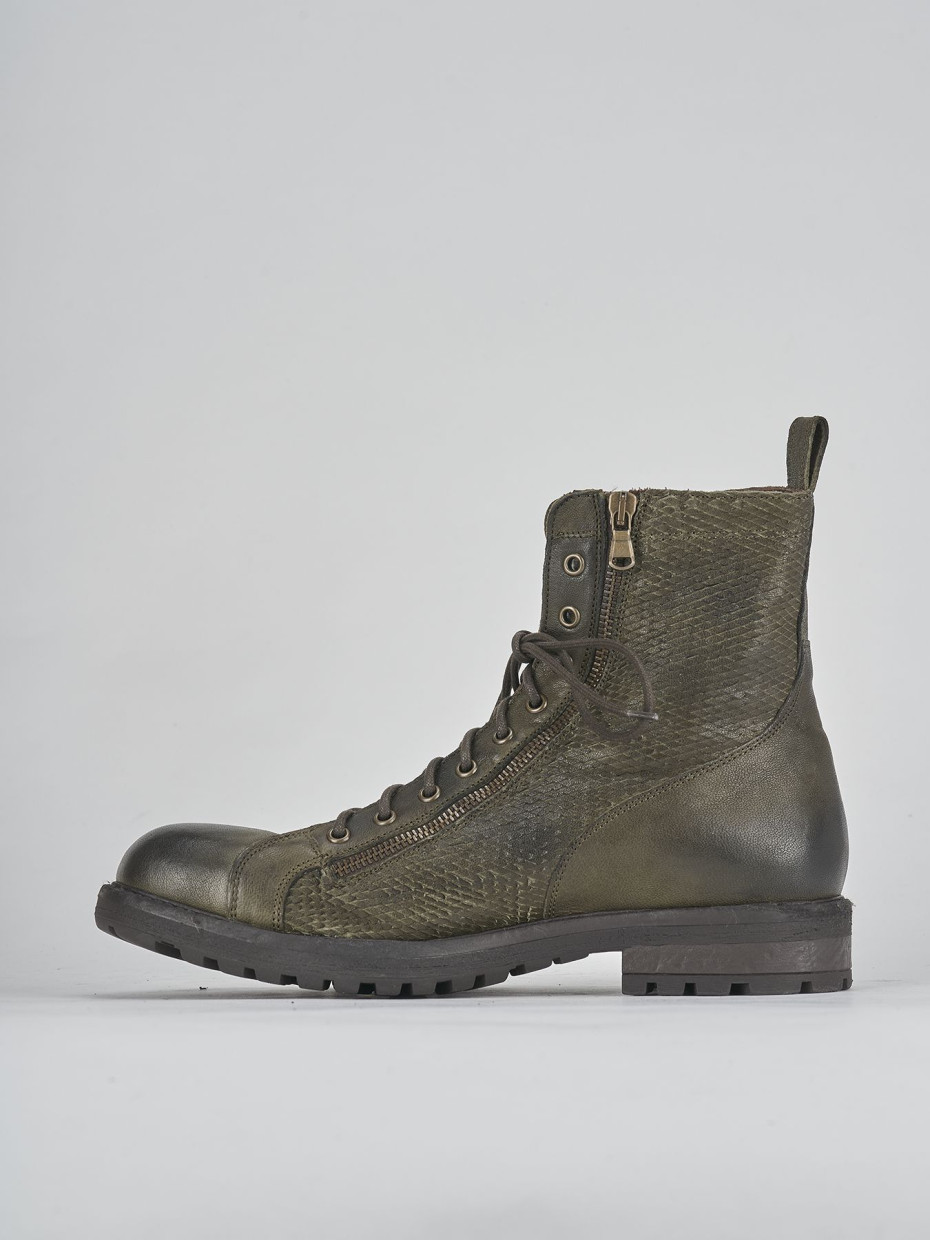 Combat boots heel 1 cm green leather