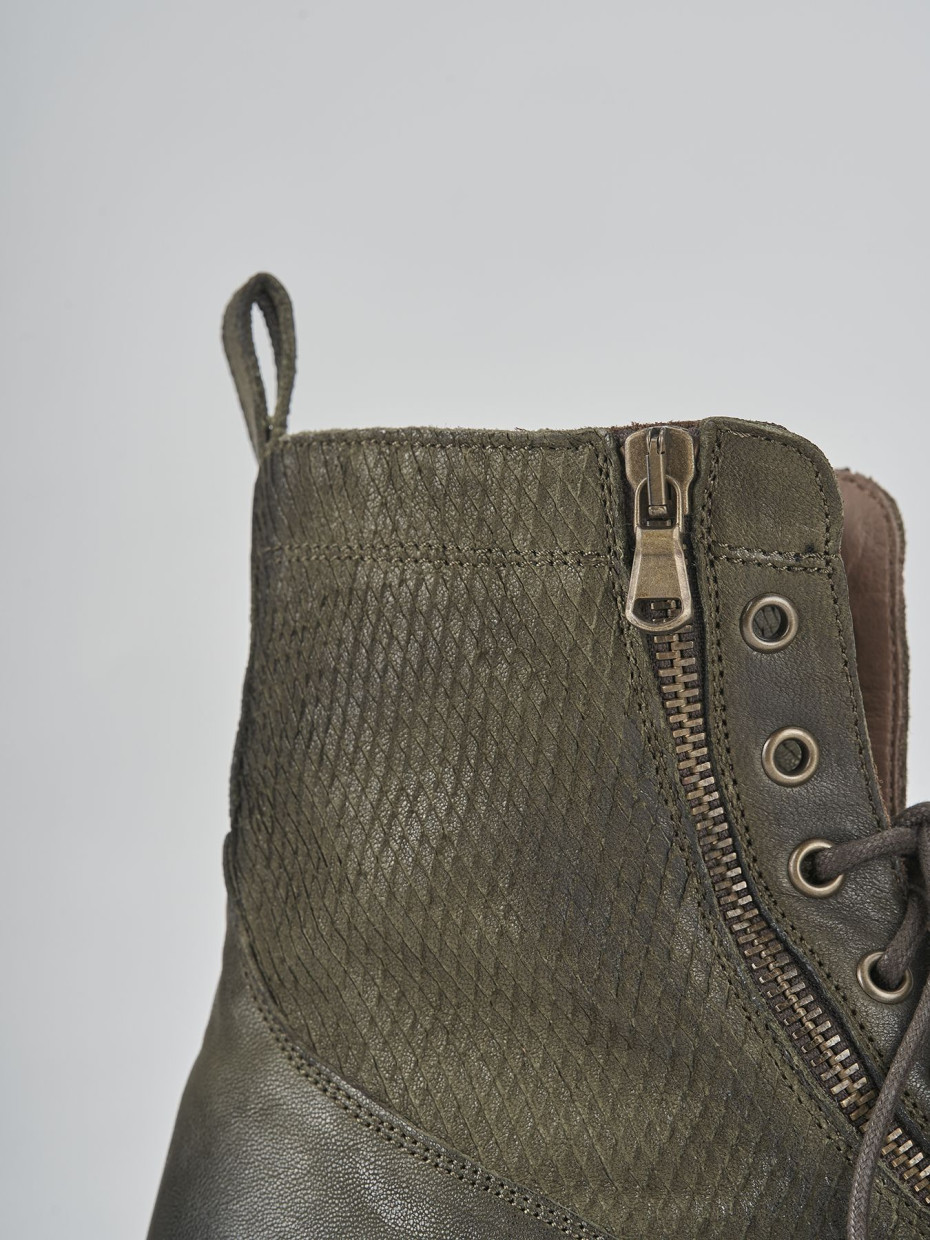 Combat boots heel 1 cm green leather