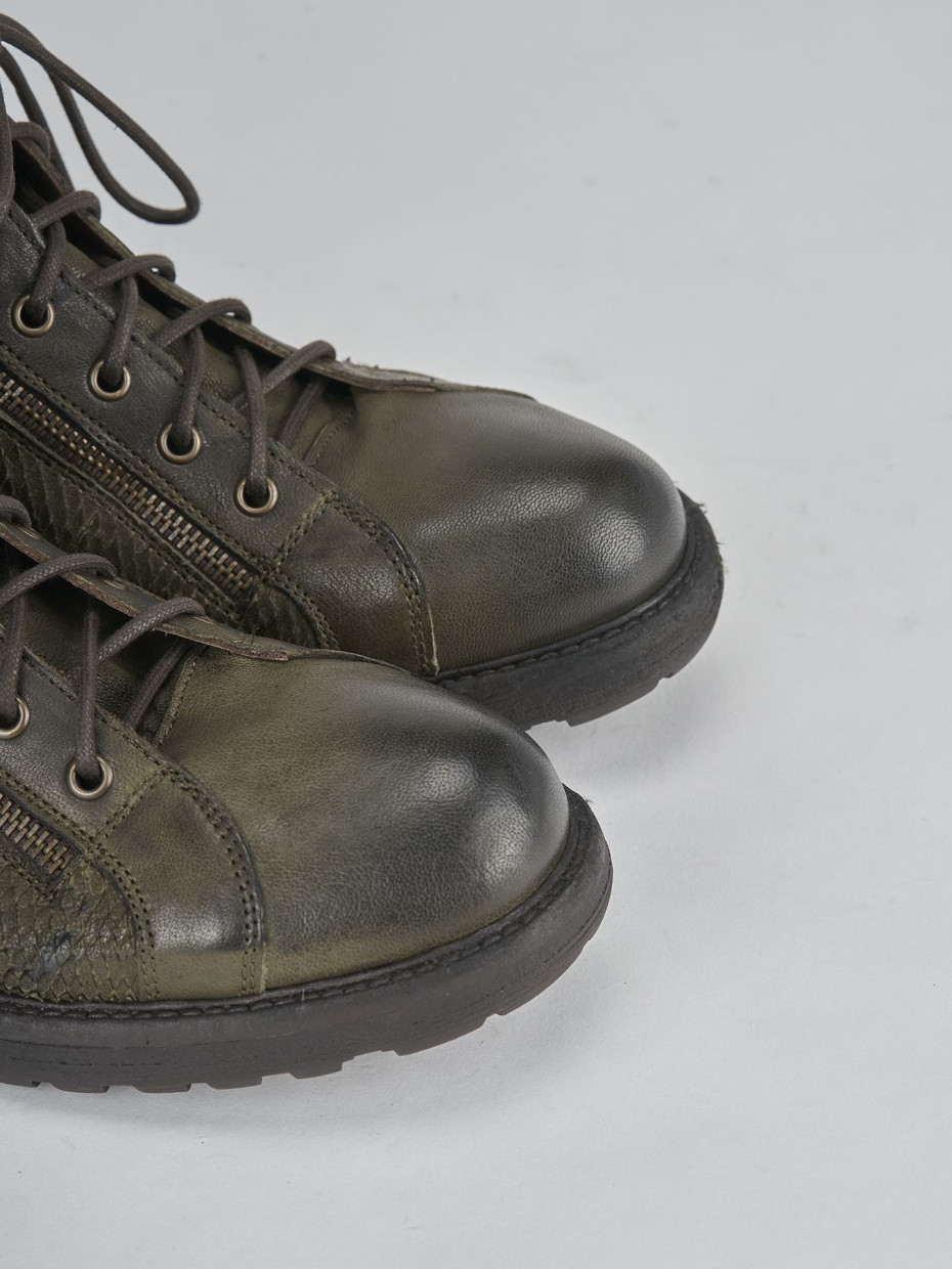 Combat boots heel 1 cm green leather