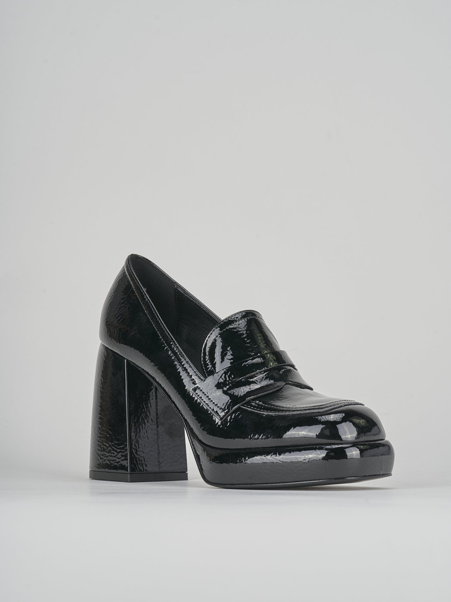 Loafers heel 9 cm black patent