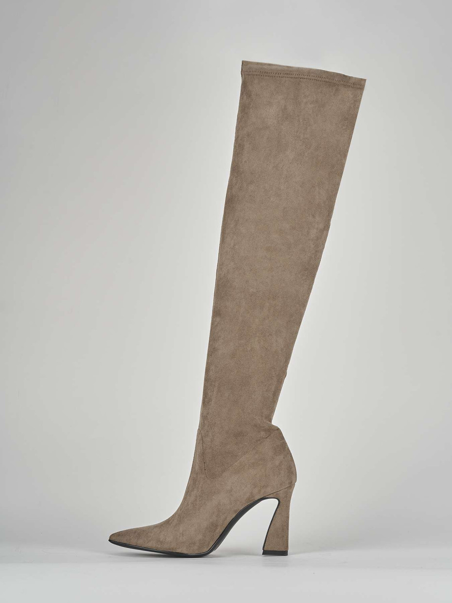 High heel boots heel 8 cm beige suede