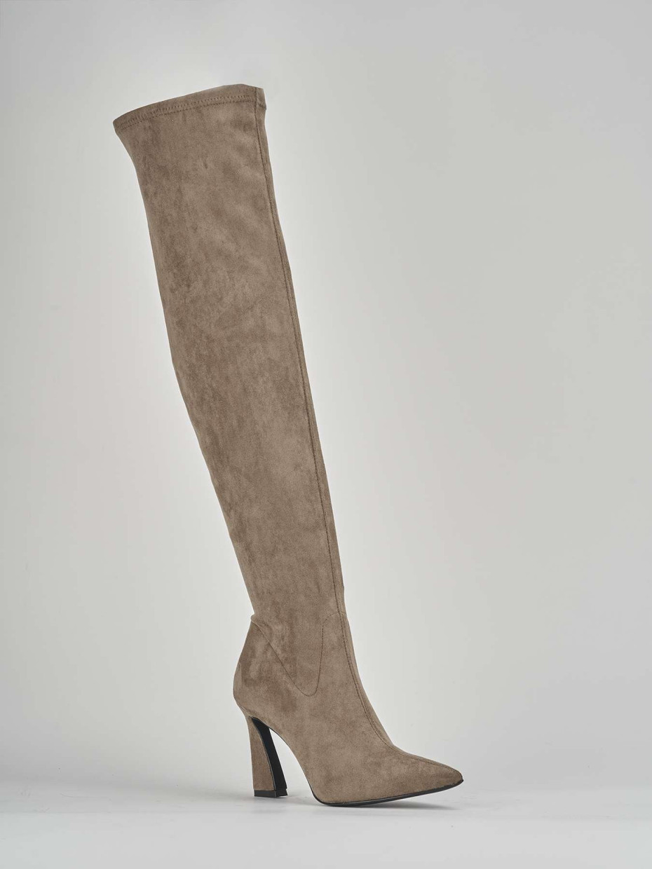 High heel boots heel 8 cm beige suede