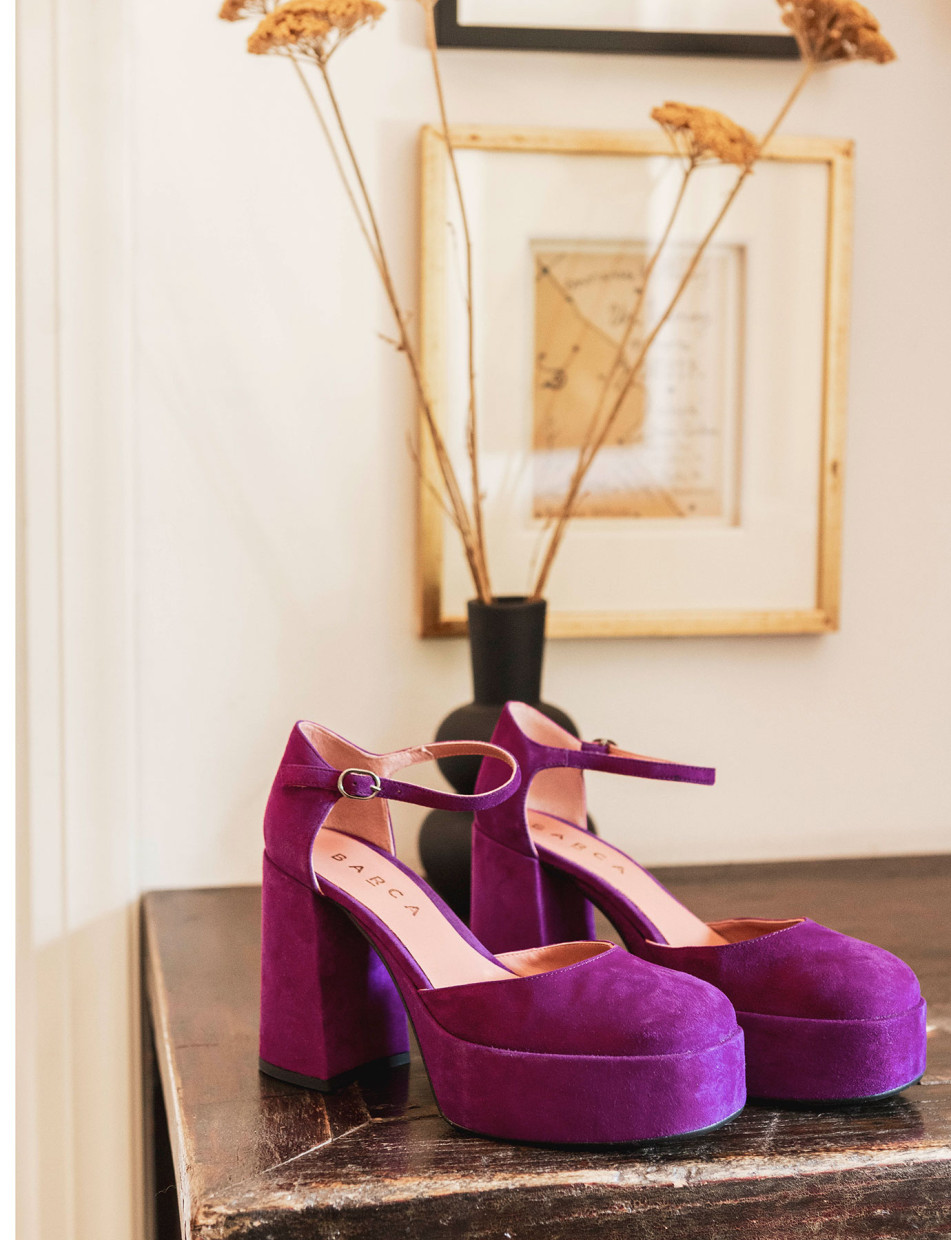 Décolleté e slingback tacco 9cm camoscio viola