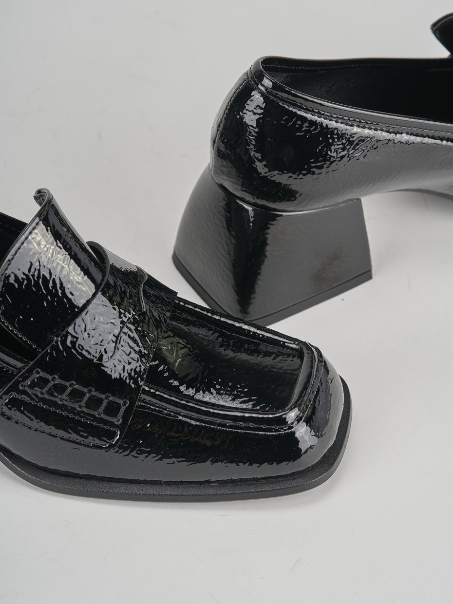 Loafers woman heel 4 cm black leather | Barca Stores