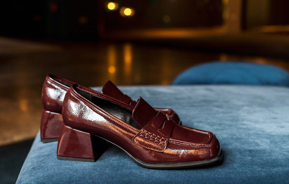Loafers heel 4 cm bordeaux leather