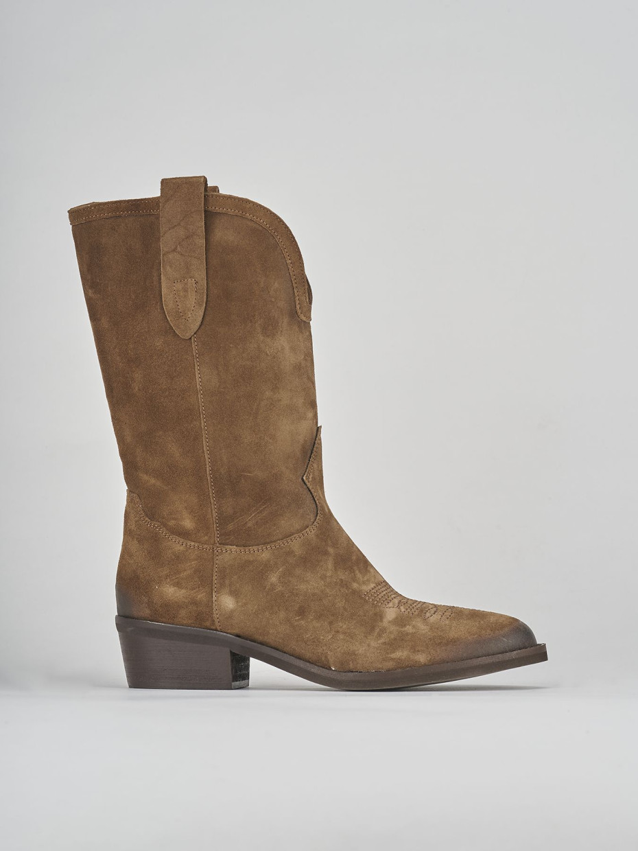 Low heel boots heel 4 cm dark brown chamois