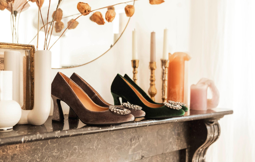Décolleté e slingback tacco 7cm velluto grigio