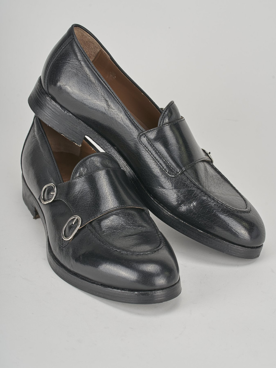 Loafers heel 3 cm black leather