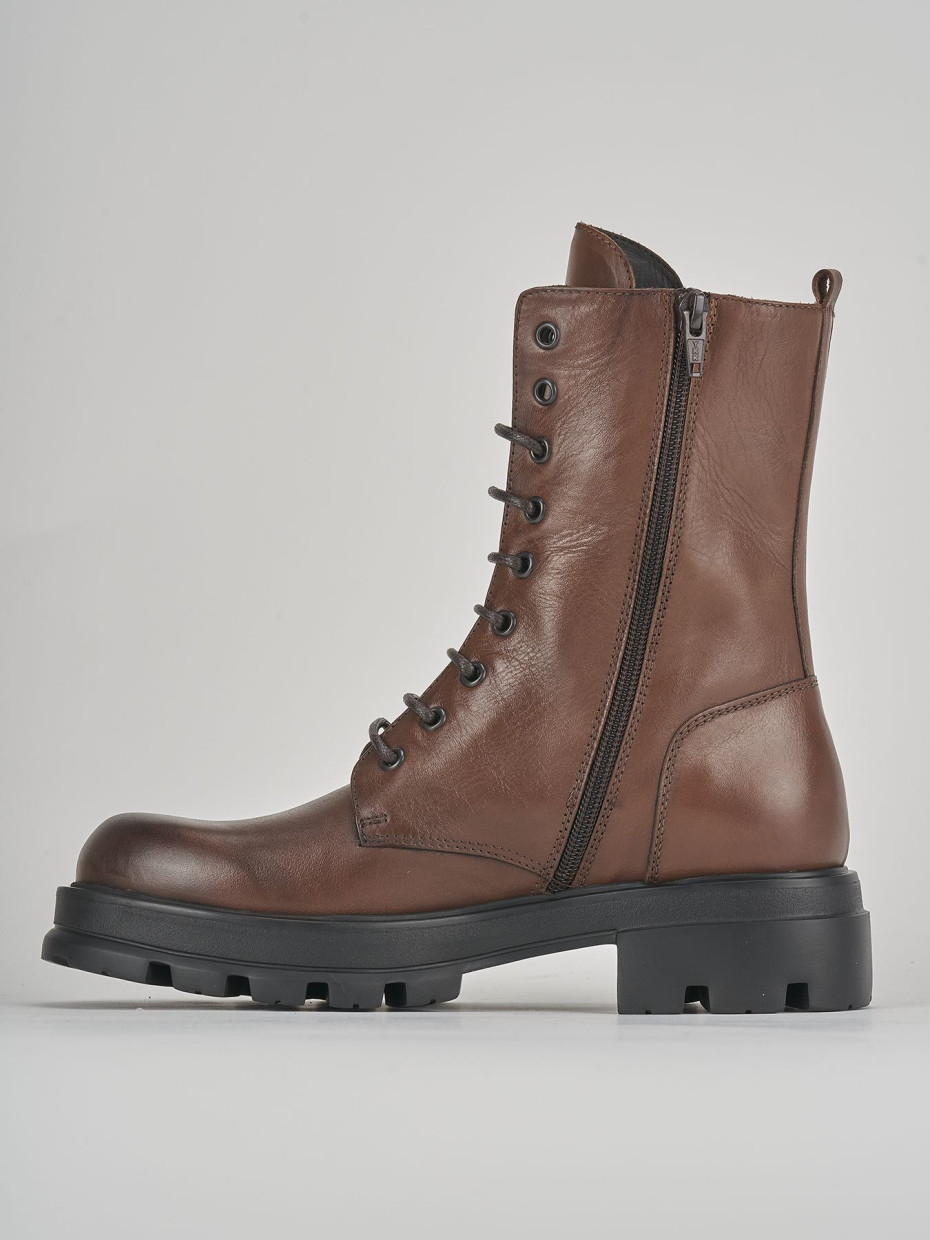 Combat boots woman heel 3 cm brown leather Barca Stores