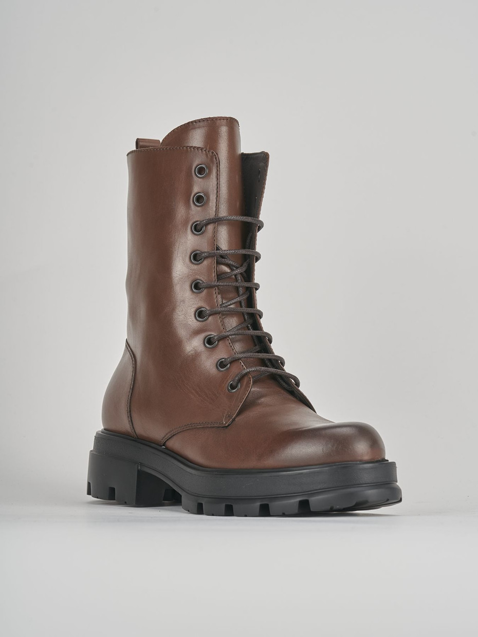 Combat boots woman heel 3 cm brown leather Barca Stores