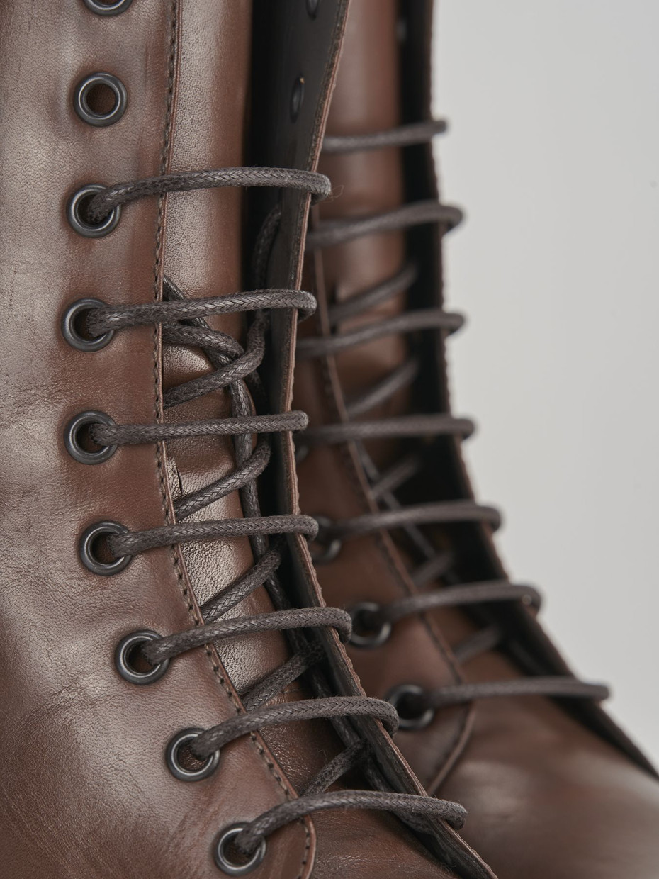 Combat boots heel 3 cm brown leather