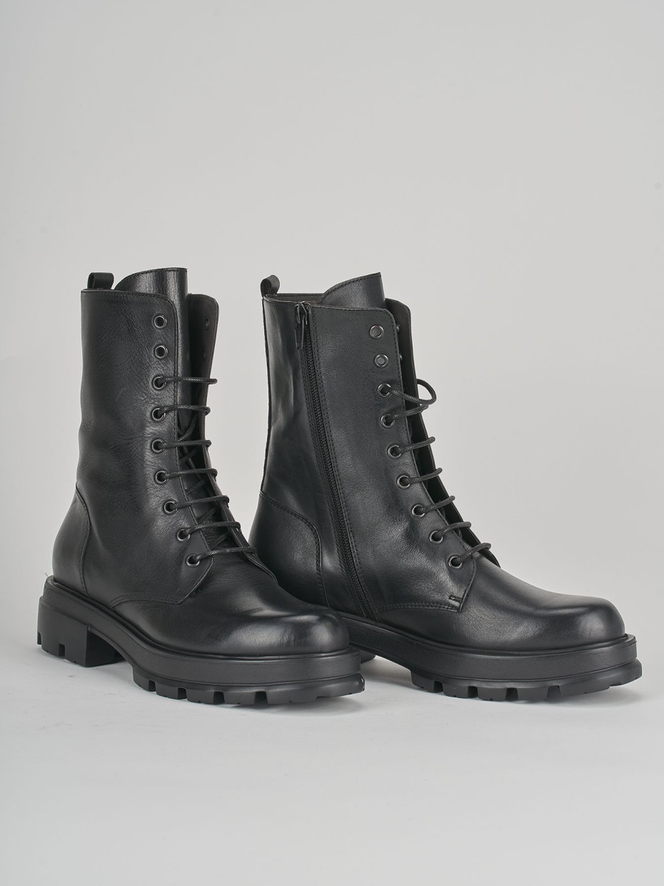 Combat boots heel 3 cm black leather