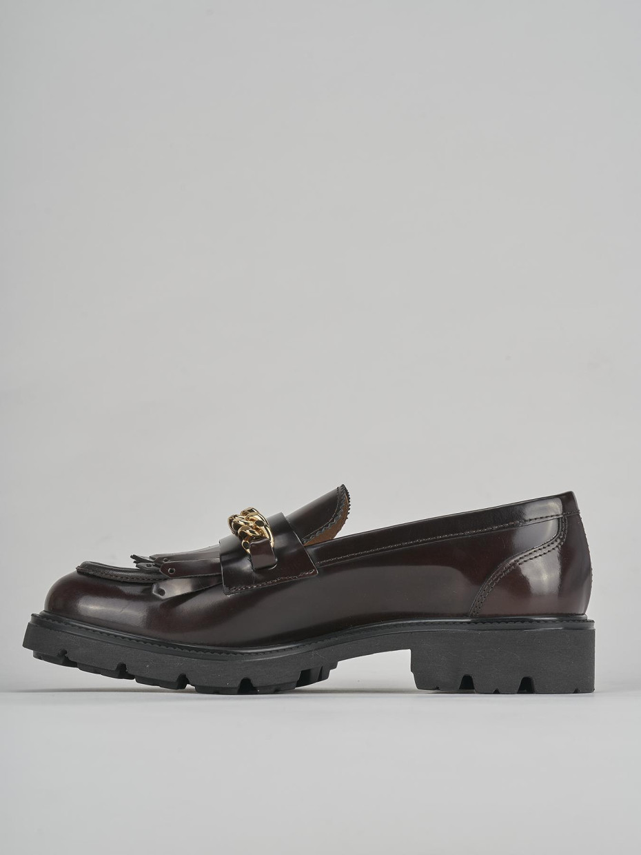 Loafers heel 3 cm dark brown leather