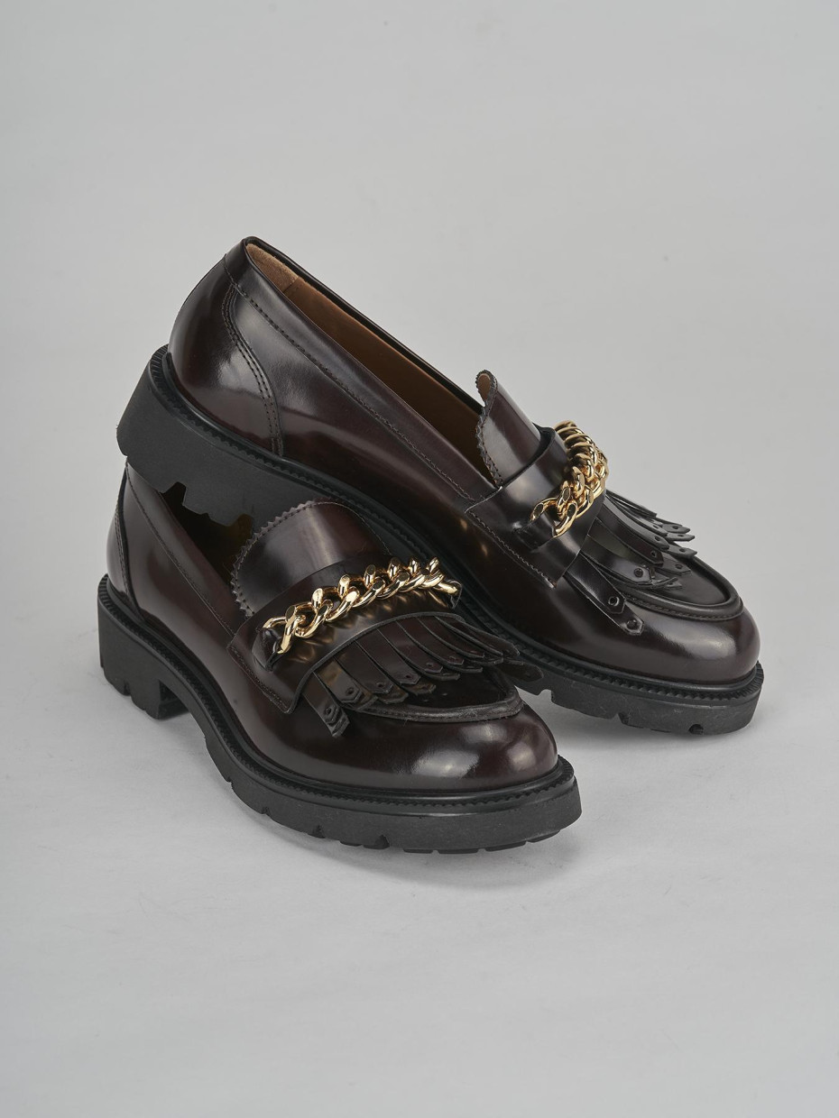 Loafers heel 3 cm dark brown leather