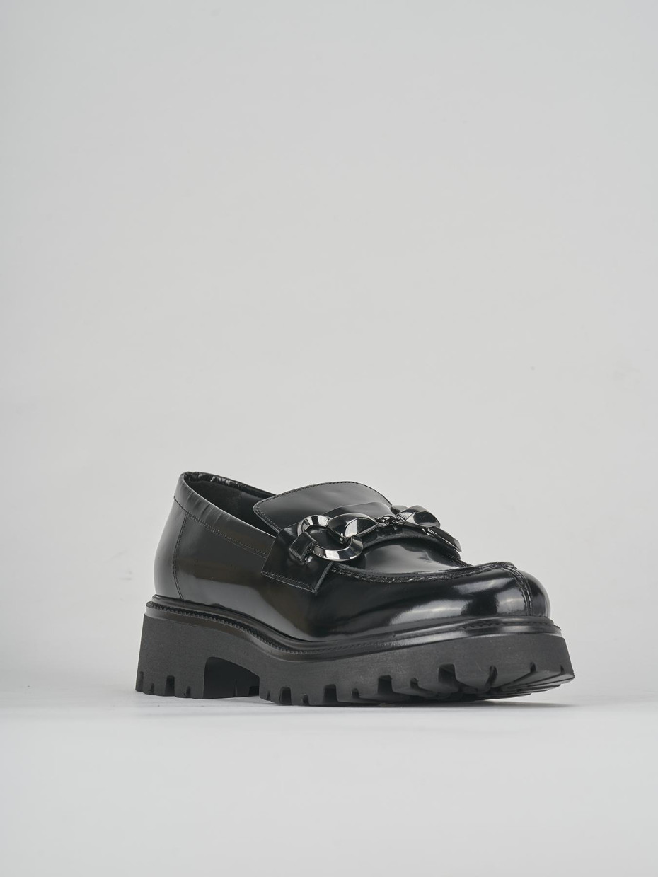 Loafers heel 3 cm black leather