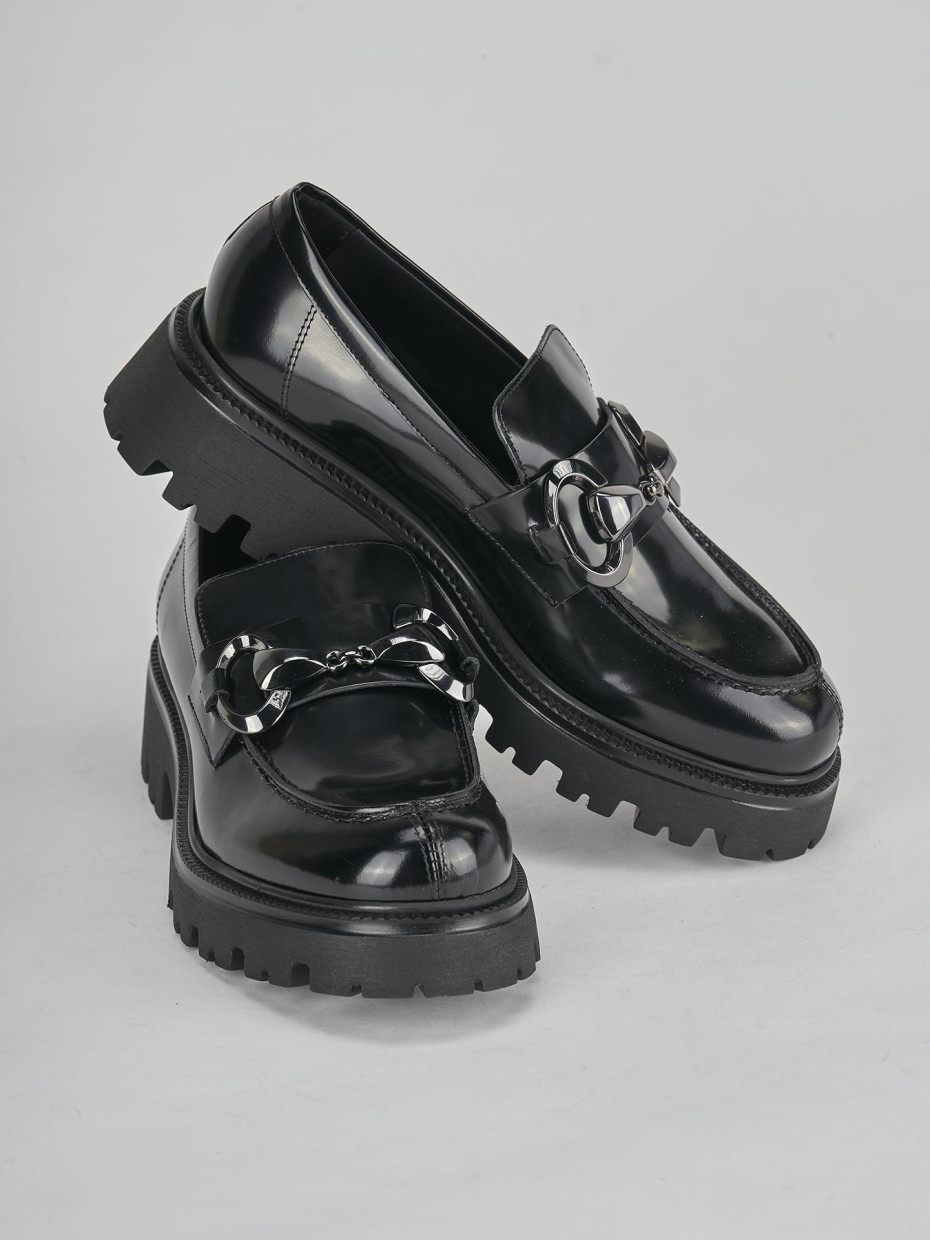 Loafers heel 3 cm black leather
