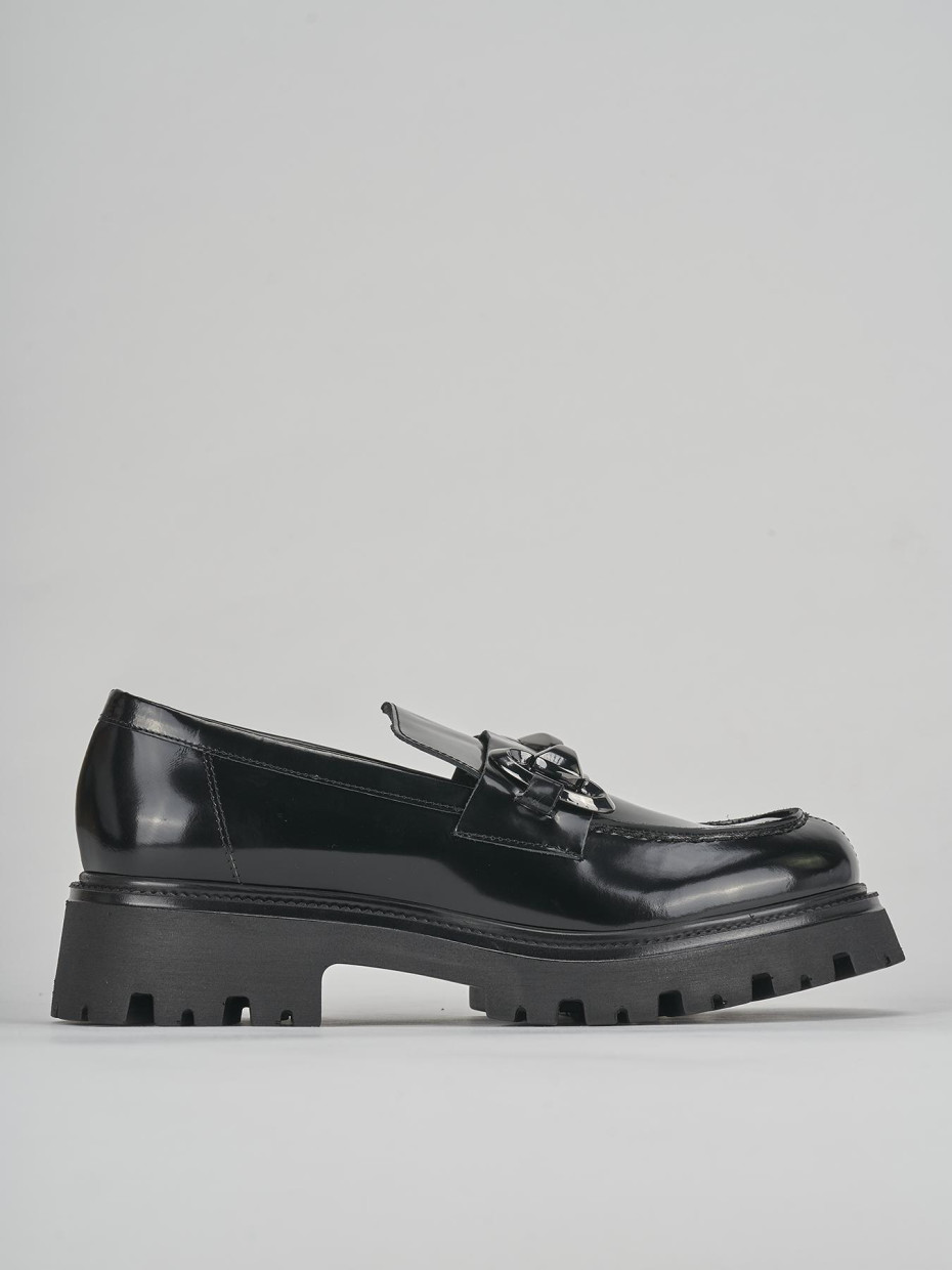 Loafers heel 3 cm black leather