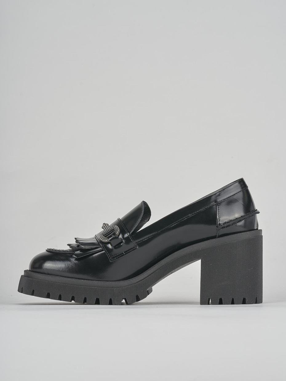 Loafers heel 8 cm black leather