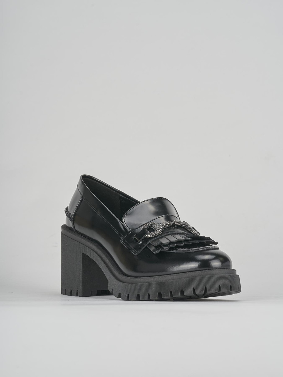 Loafers heel 8 cm black leather