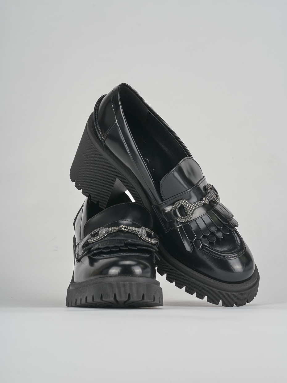 Loafers heel 8 cm black leather
