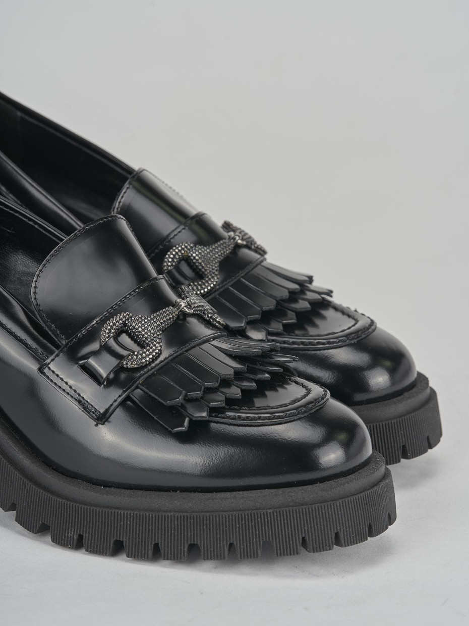 Loafers heel 8 cm black leather