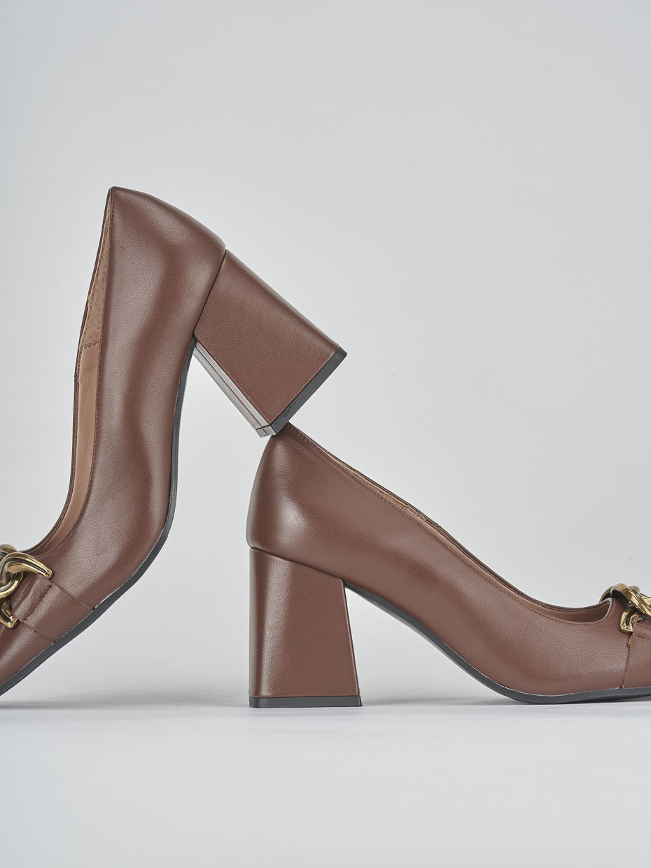 Brown leather pumps mid heel shop