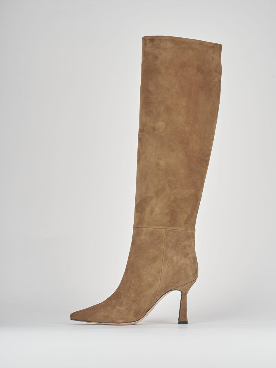 High heel boots heel 9 cm brown suede