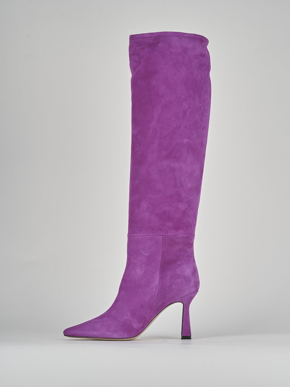 High heel boots heel 9 cm violet suede