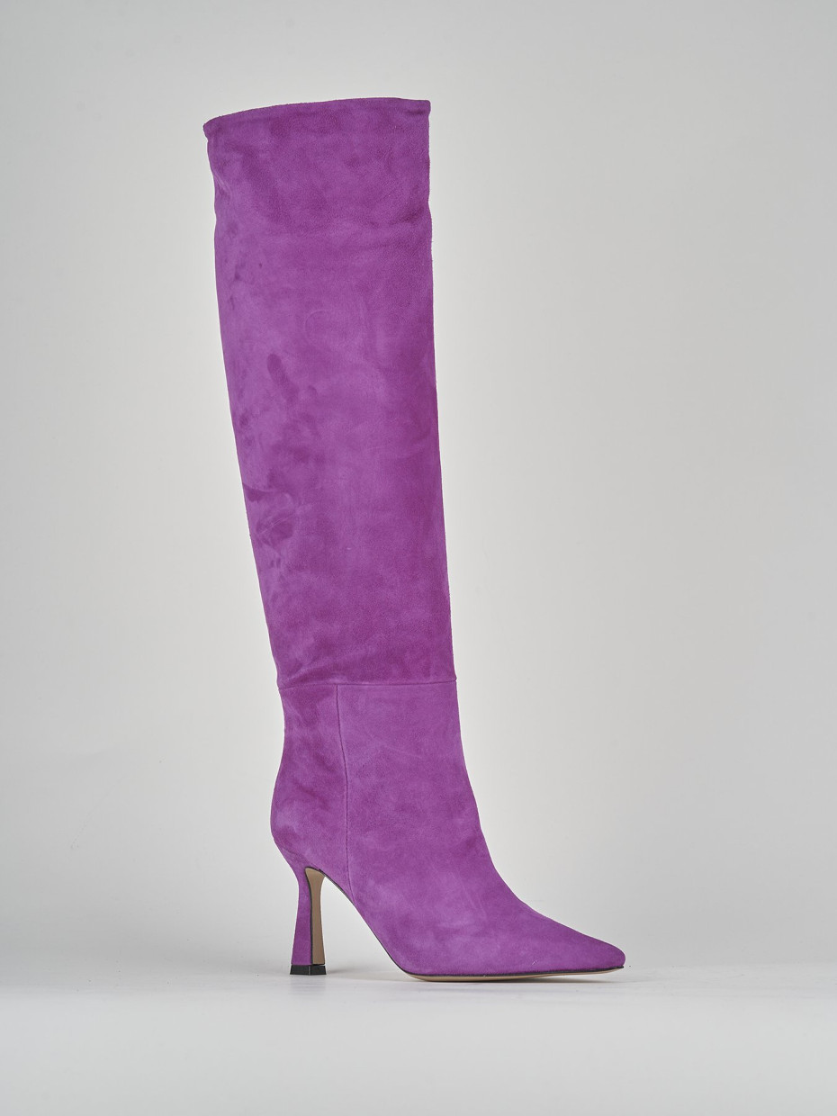 High heel boots heel 9 cm violet suede