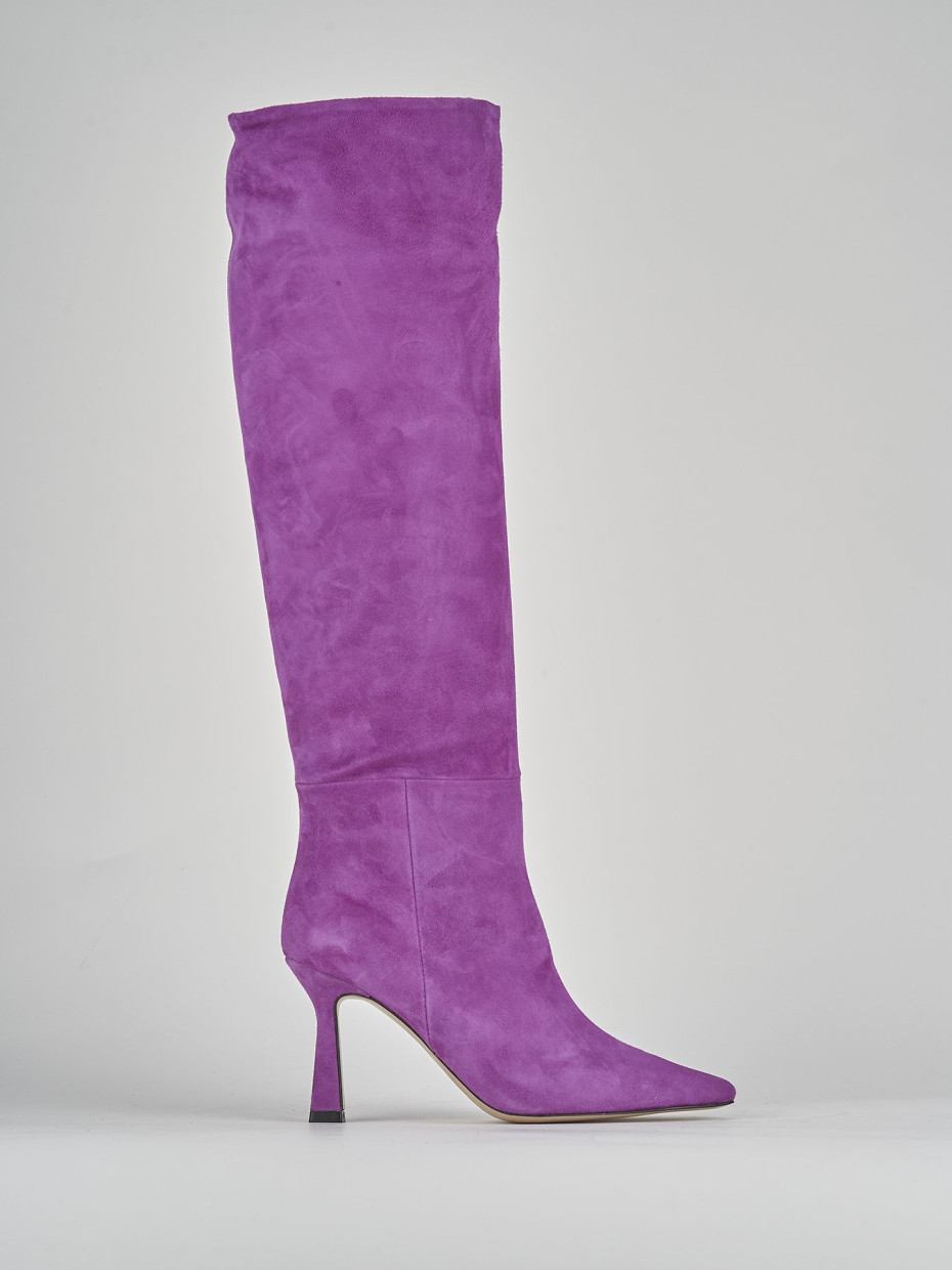 High heel boots heel 9 cm violet suede