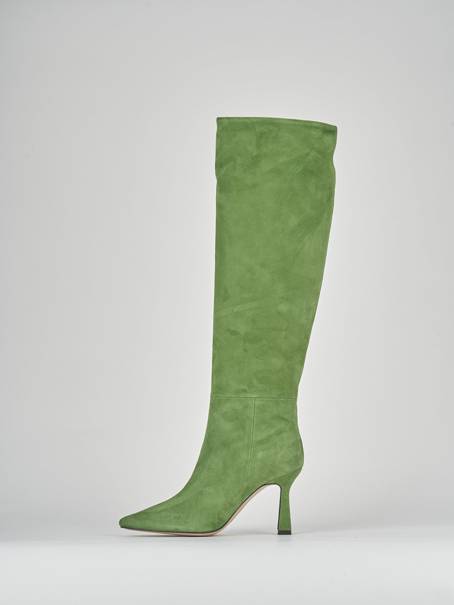 High heel boots heel 10 cm green suede