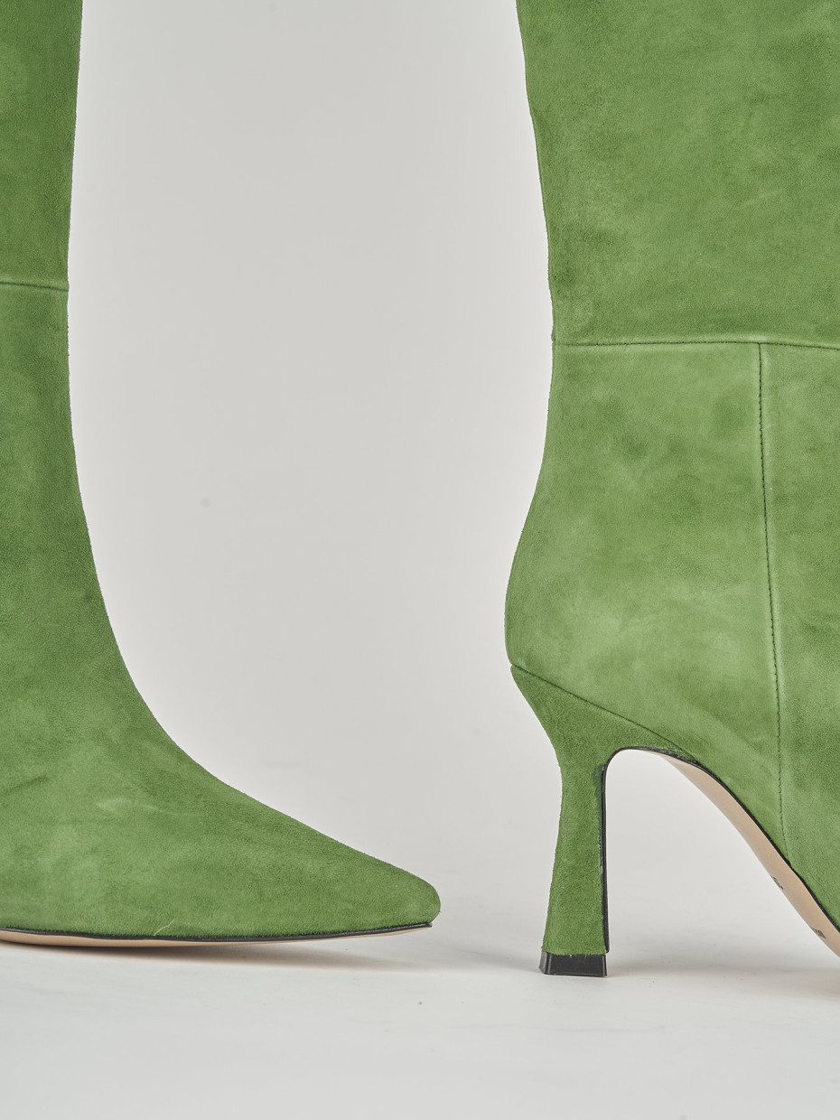 High heel boots heel 10 cm green suede