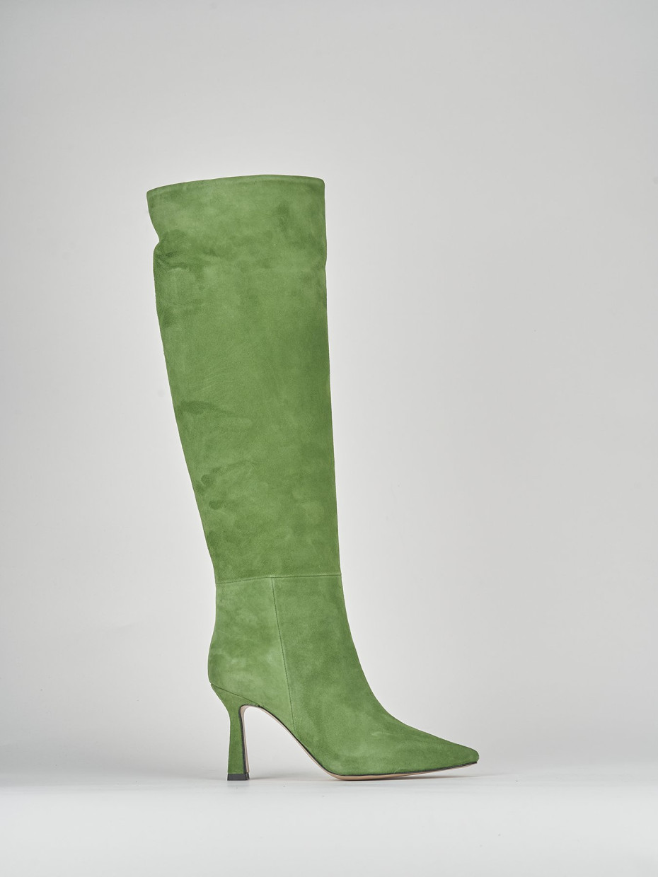 Stivali tacco 10cm camoscio verde
