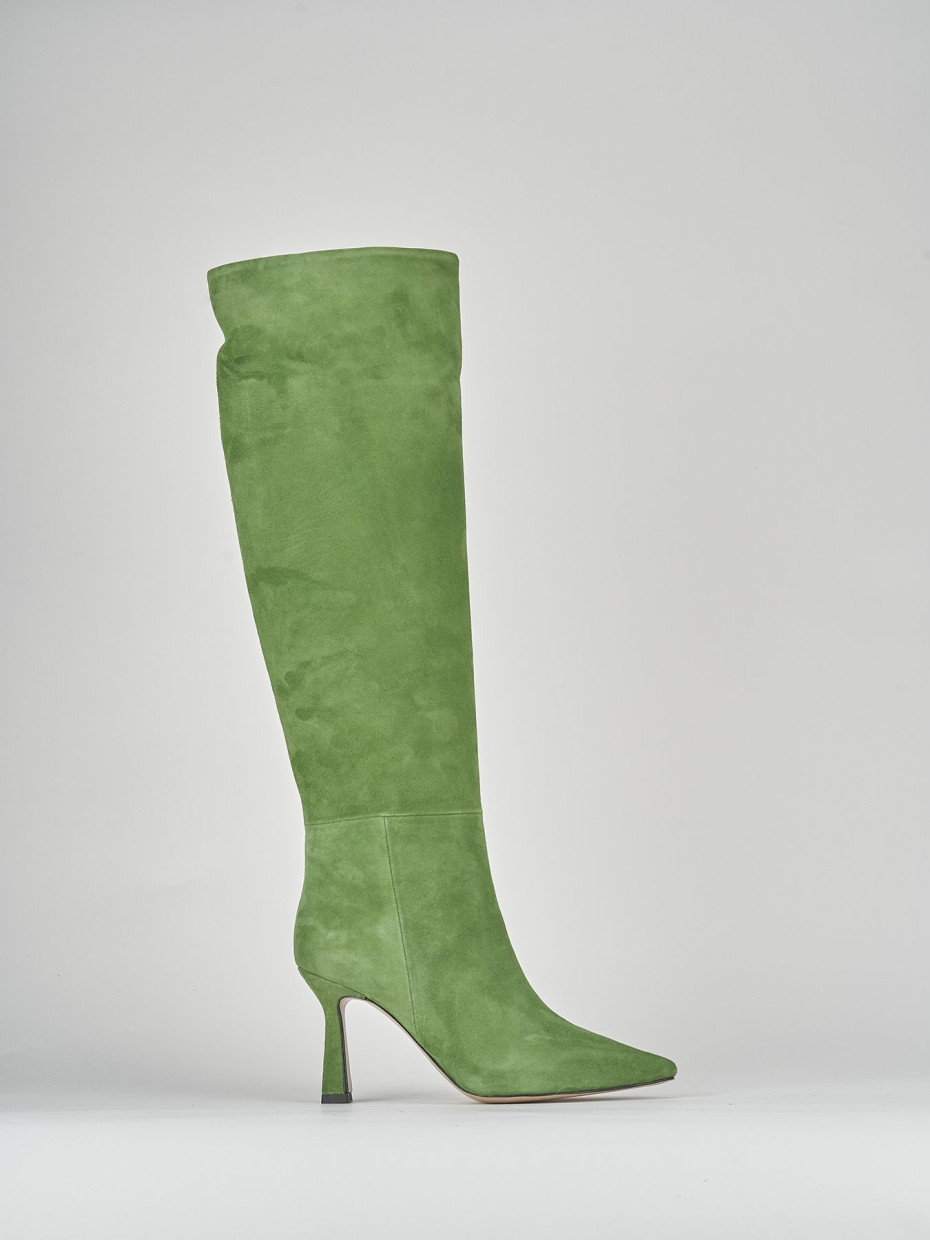 High heel boots heel 10 cm green suede